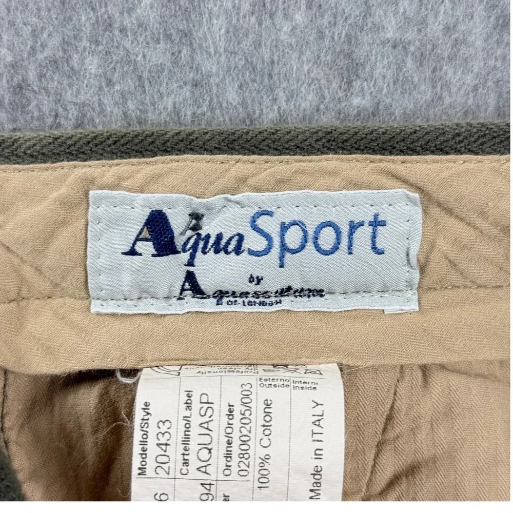 Aquascutum AquaSport Mens 38x33 Olive Green Cotton Pleated Pants Made Italy